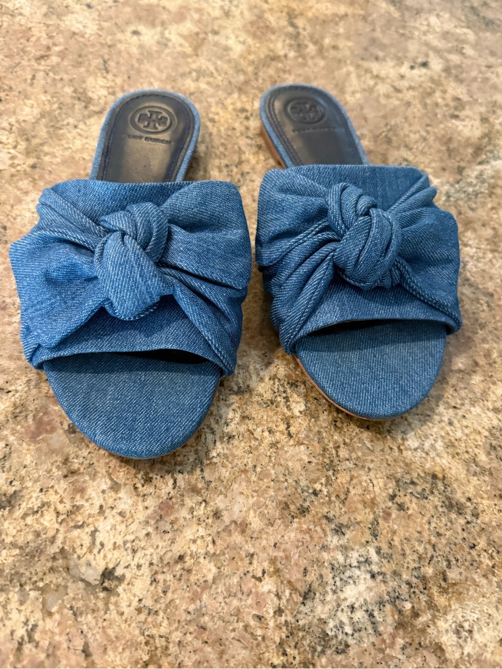 Tory Butch Denim Knot Slide Sandals US 7